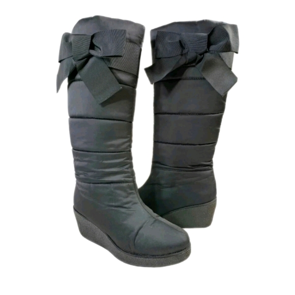 Kate Spade New York Women's Black Cagney Knee High Quilted Bow Puffer Boot 8.5 - Picture 1 of 14